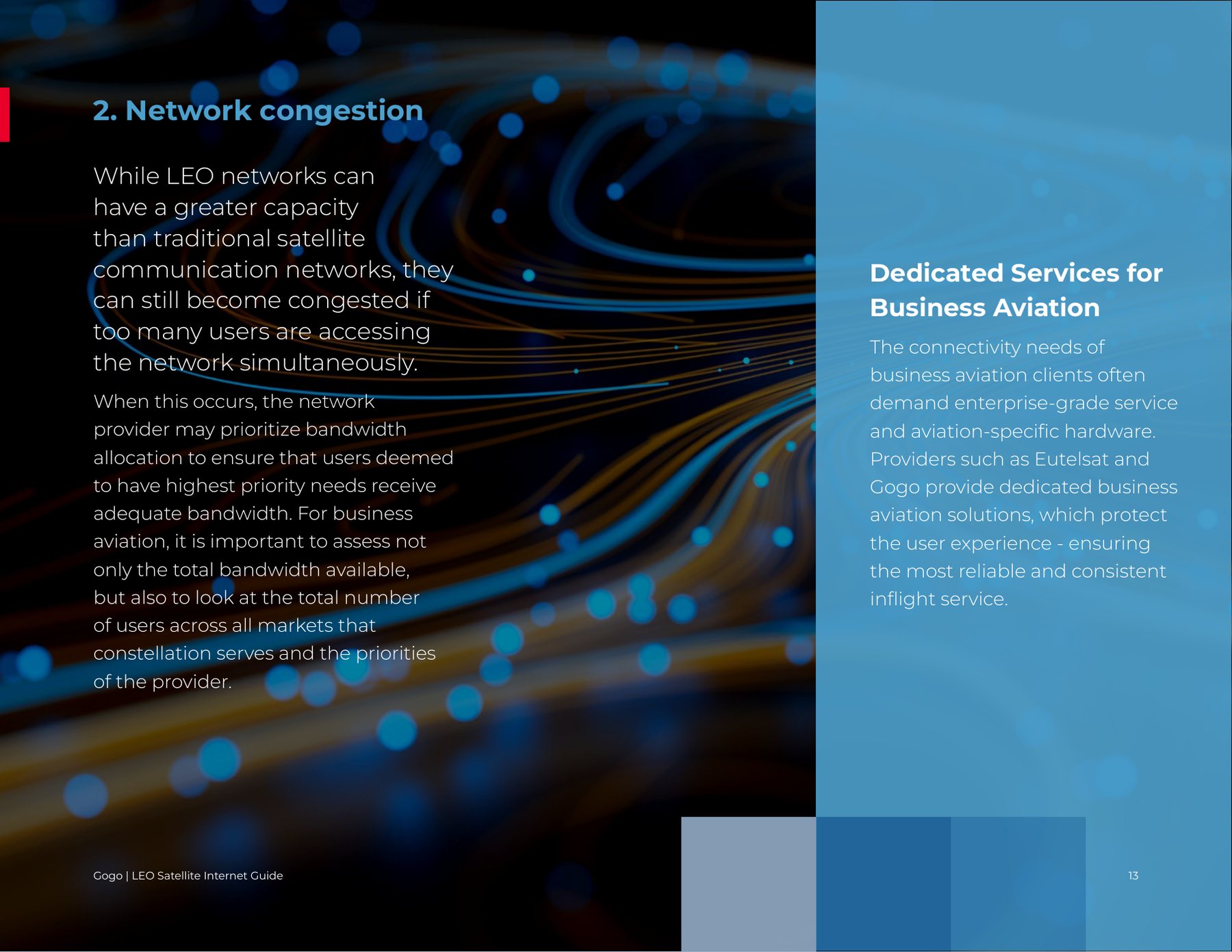 Spread: Network congestion, with a Bright Blue column and tile accents over a dark data image