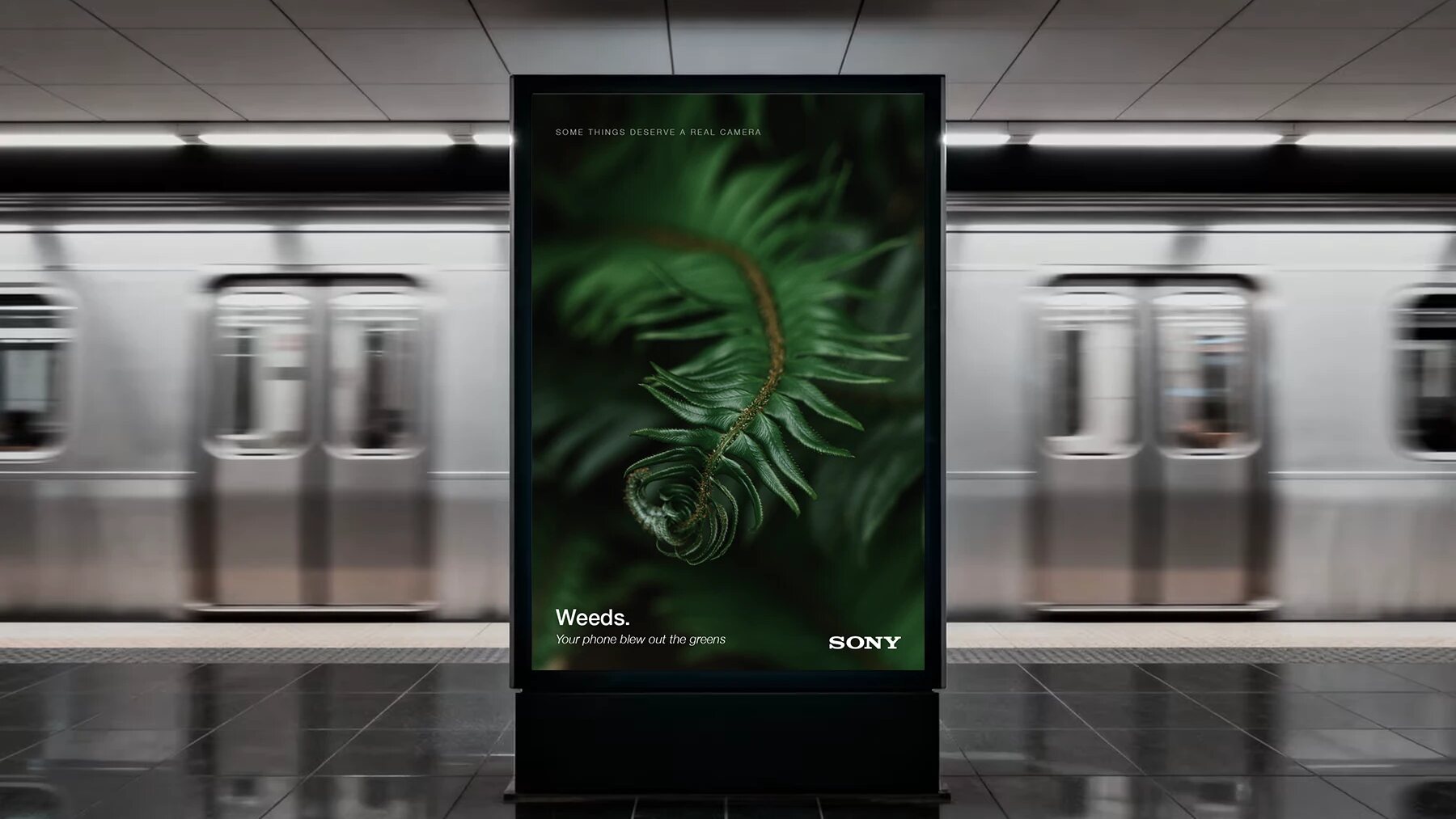 Sony 'Weeds.' poster in a subway station.